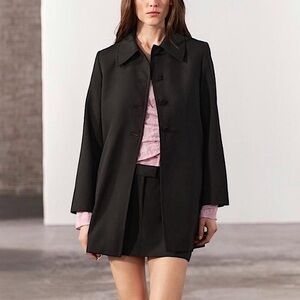 NWT Zara Wool Blend Frock Coat Black SM *flaws